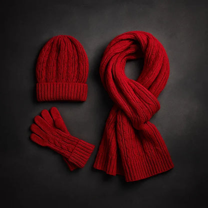 Ensemble d'hiver classique en laine mélangée : bonnet, écharpe et gants