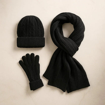 Ensemble d'hiver classique en laine mélangée : bonnet, écharpe et gants