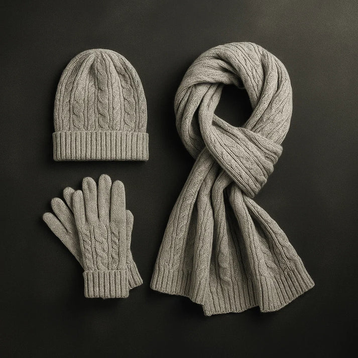 Ensemble d'hiver classique en laine mélangée : bonnet, écharpe et gants