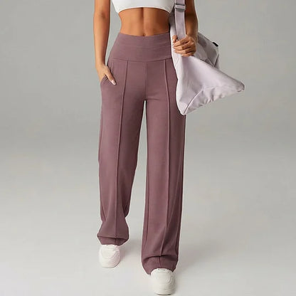 Pantalon à jambes larges, taille haute et droites pour femme