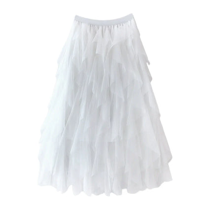 Jupe longue asymétrique à volants superposés pour femme