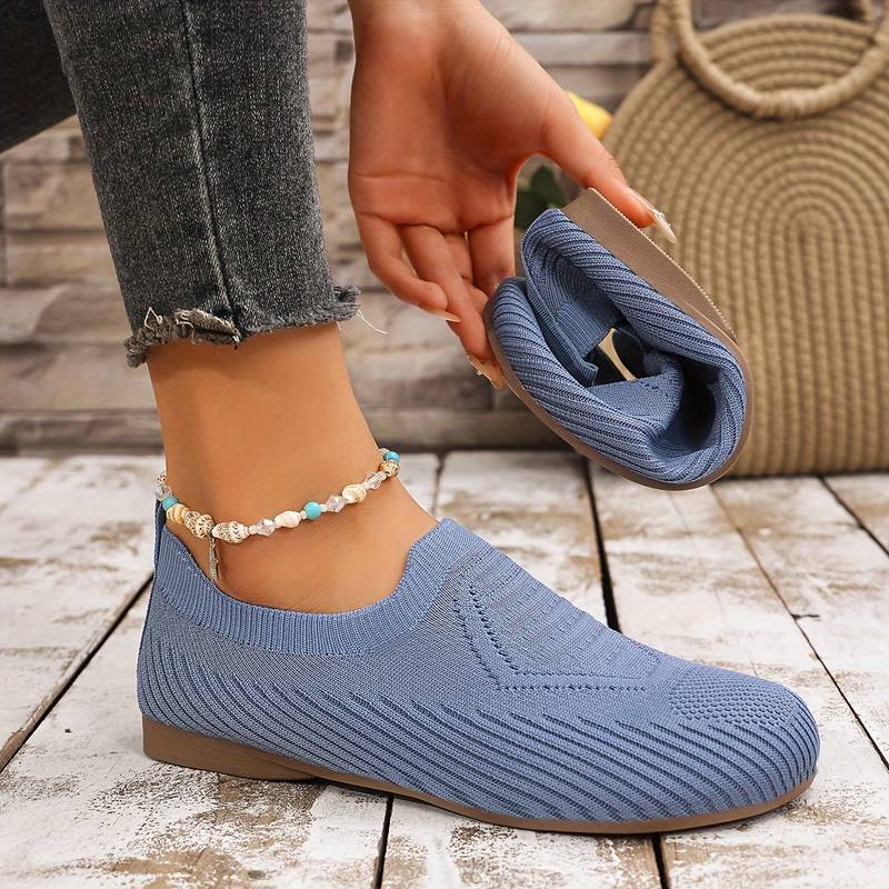 Chaussures plates à enfiler pour femmes, bout rond tressé