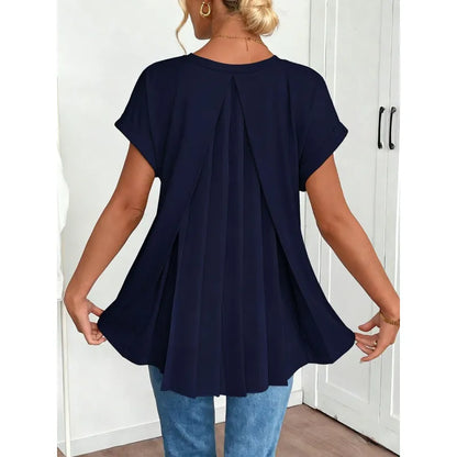 T-shirt décontracté à col en V avec détail texturé au dos pour femme