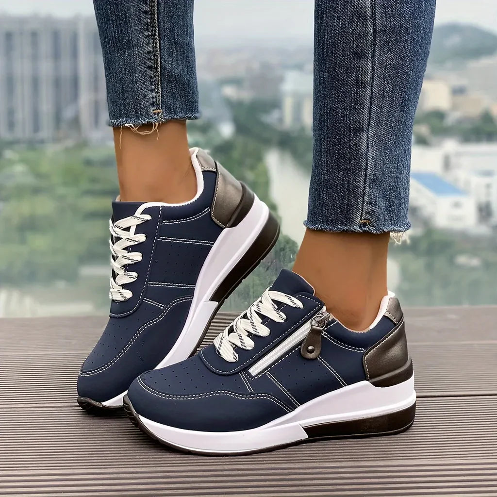 Baskets confortables pour femmes, à semelle épaisse et fermeture éclair latérale