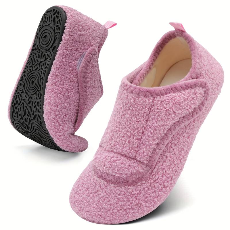 Pantoufles d'intérieur chaudes et ajustables pour femmes, coupe large