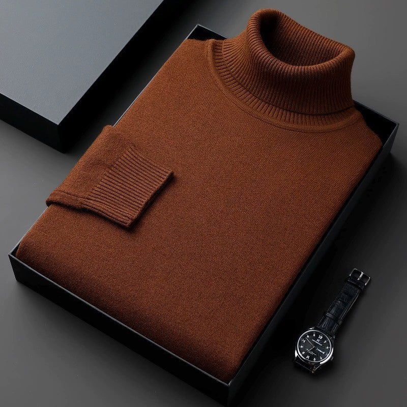 Pull col roulé chaud doublé polaire pour homme