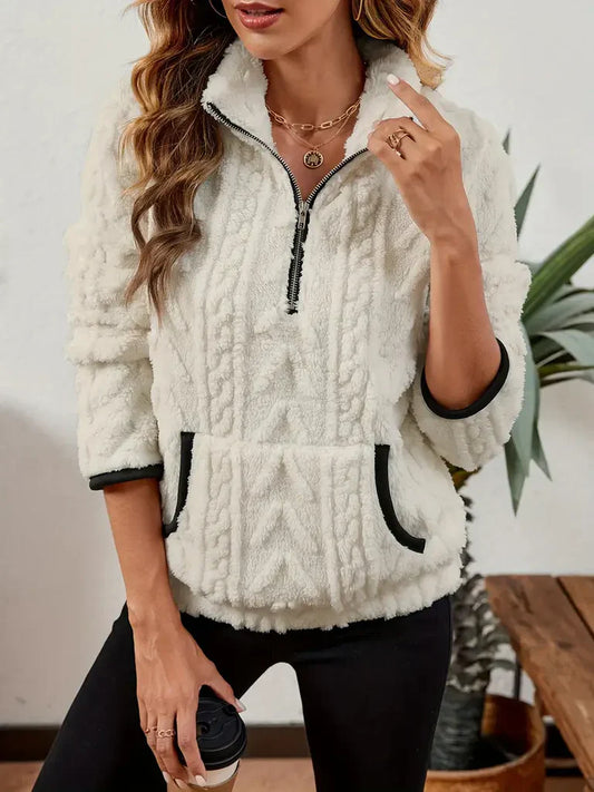 Sweat-shirt polaire classique à demi-zip pour femme