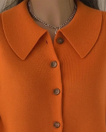 Pull en maille à col boutonné pour femme, couleur unie