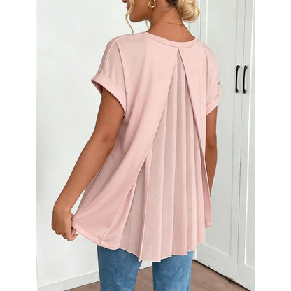 T-shirt décontracté à col en V avec détail texturé au dos pour femme