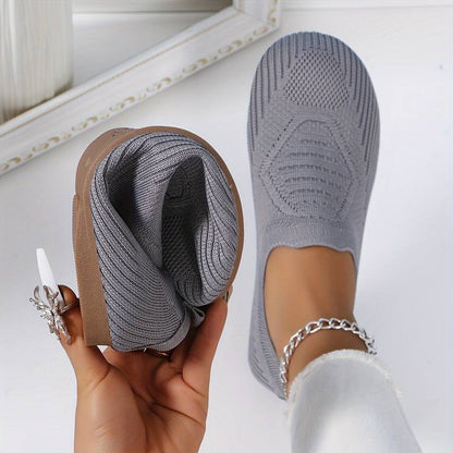 Chaussures plates à enfiler pour femmes, bout rond tressé