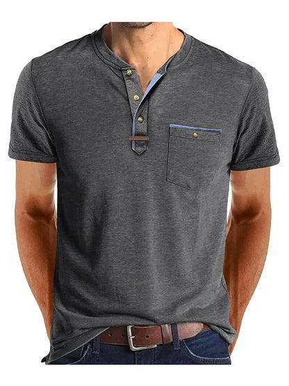 T-shirt Henley à manches courtes pour homme avec poche poitrine