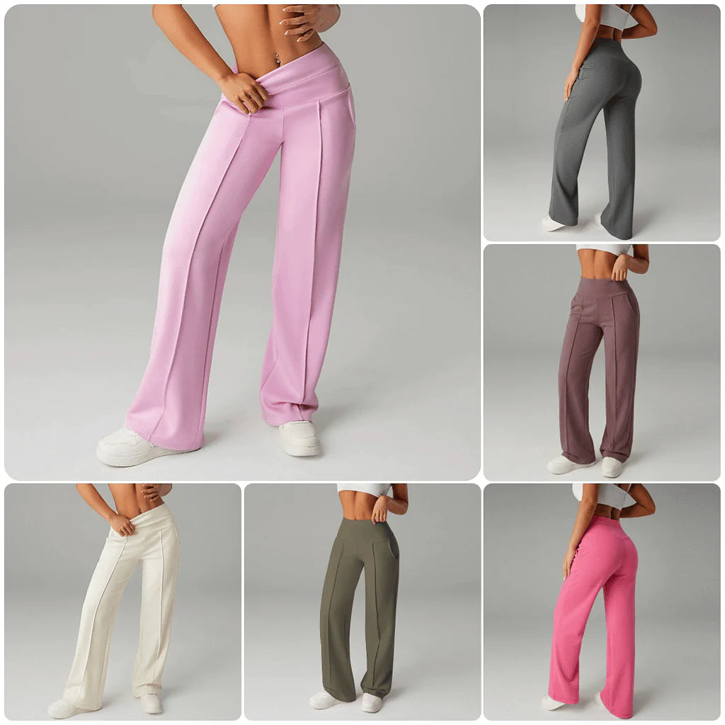 Pantalon à jambes larges, taille haute et droites pour femme