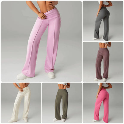 Pantalon à jambes larges, taille haute et droites pour femme