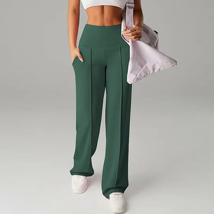 Pantalon à jambes larges, taille haute et droites pour femme