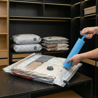 Ensemble de sacs de rangement sous vide pour voyage avec pompe à air rechargeable