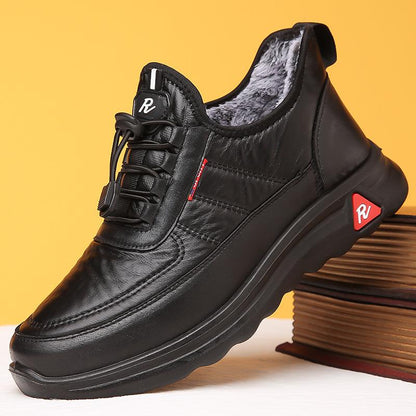 Chaussures d’hiver effet cuir résistantes à l’humidité doublées polaire antidérapantes pour homme