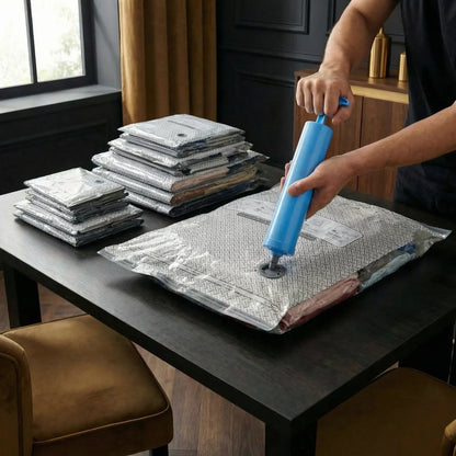 Ensemble de sacs de rangement sous vide pour voyage avec pompe à air rechargeable