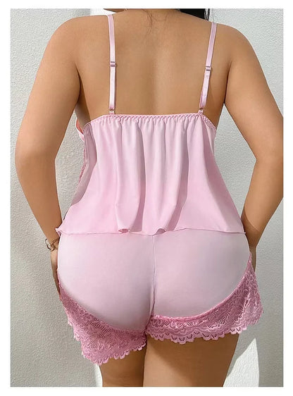 Ensemble Pyjama Caraco Bordé de Dentelle pour Femme