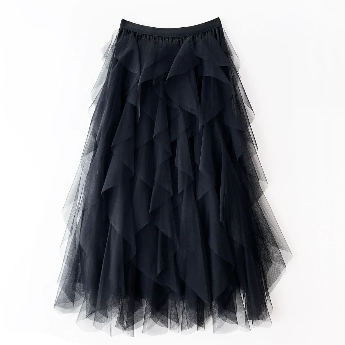 Jupe longue asymétrique à volants superposés pour femme