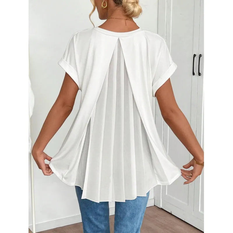 T-shirt décontracté à col en V avec détail texturé au dos pour femme
