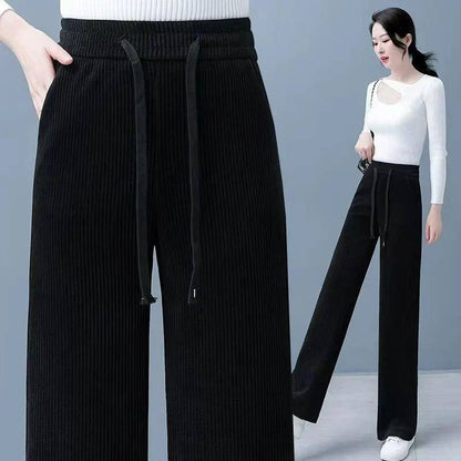Pantalon large à cordon de serrage en velours côtelé pour femme