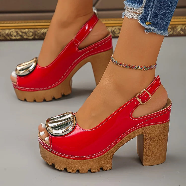 Escarpins Vintage à Boucle et Talon Bas pour Femmes