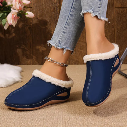 Pantoufles compensées confortables pour femmes, doublées de fausse fourrure