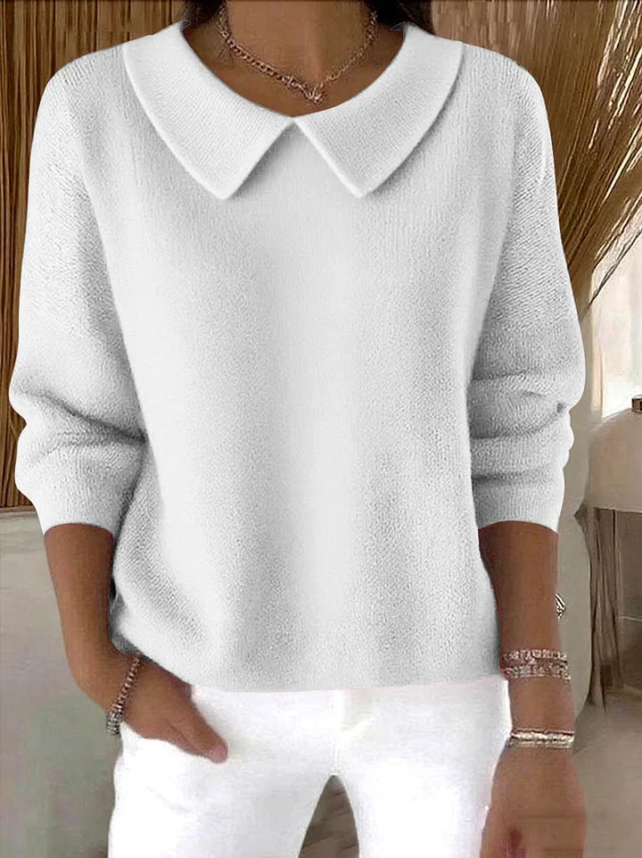 Pull confortable à manches longues en coton uni pour femme