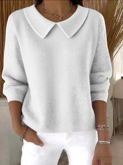 Pull confortable à manches longues en coton uni pour femme