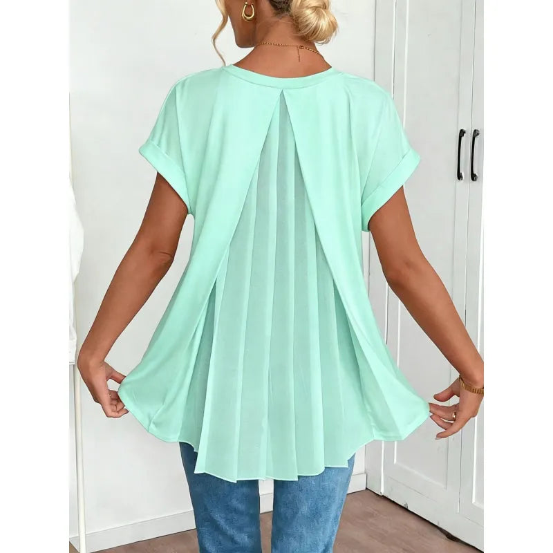 T-shirt décontracté à col en V avec détail texturé au dos pour femme