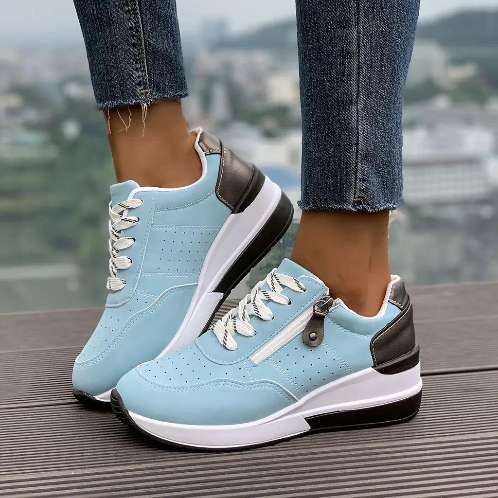 Baskets confortables pour femmes, à semelle épaisse et fermeture éclair latérale