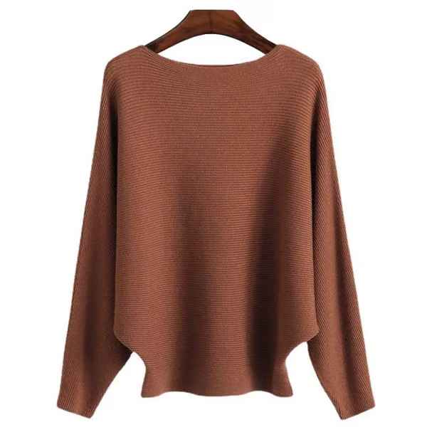 Pull tunique oversize à col bateau et manches chauve-souris en maille côtelée pour femme