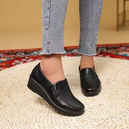 Mocassins confortables à fermeture éclair latérale brodée pour femmes