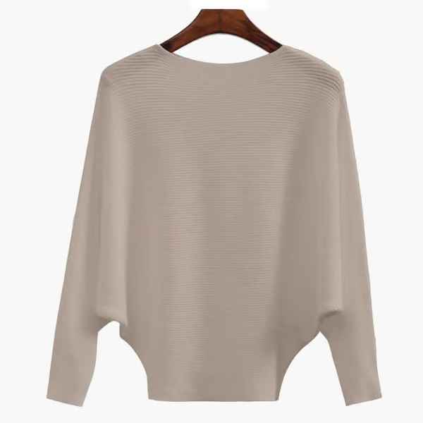 Pull tunique oversize à col bateau et manches chauve-souris en maille côtelée pour femme