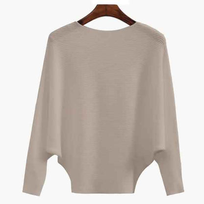 Pull tunique oversize à col bateau et manches chauve-souris en maille côtelée pour femme