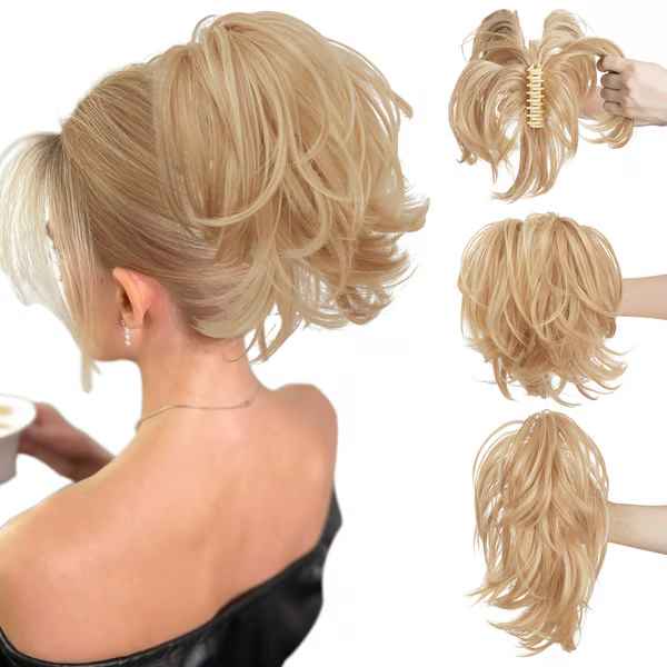 Postiche queue de cheval chignon haut avec pince à griffes synthétiques