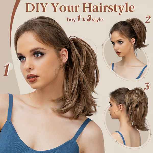 Postiche queue de cheval chignon haut avec pince à griffes synthétiques