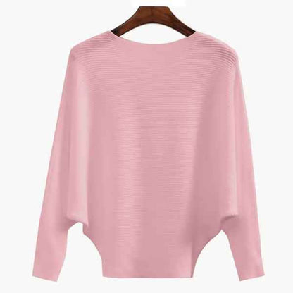 Pull tunique oversize à col bateau et manches chauve-souris en maille côtelée pour femme