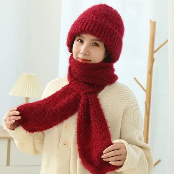 Bonnet et écharpe coupe-vent doublés en polaire pour femme avec protection des oreilles