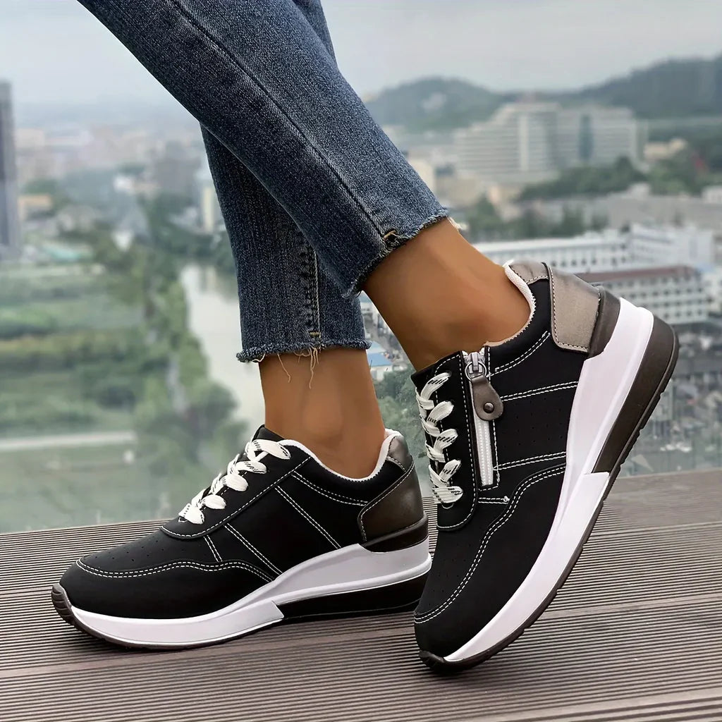 Baskets confortables pour femmes, à semelle épaisse et fermeture éclair latérale