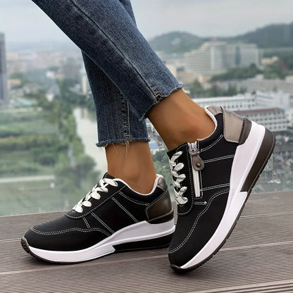 Baskets confortables pour femmes, à semelle épaisse et fermeture éclair latérale