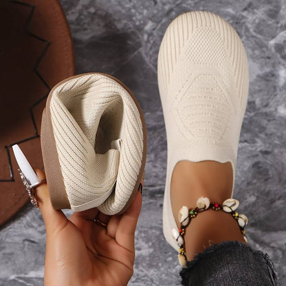 Chaussures plates à enfiler pour femmes, bout rond tressé