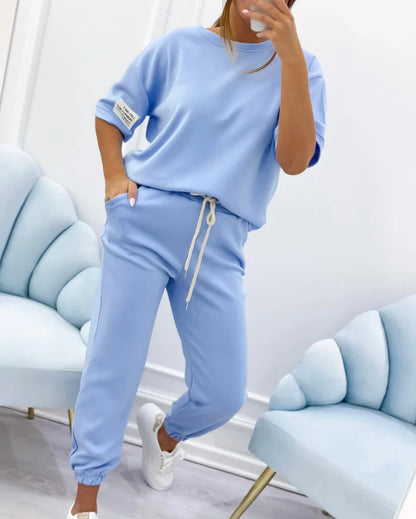 Ensemble Femme Décontracté Haut en Coton Lin et Pantalon Cheville