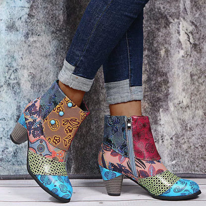 Bottines à fermeture éclair latérale et imprimé patchwork pour femmes