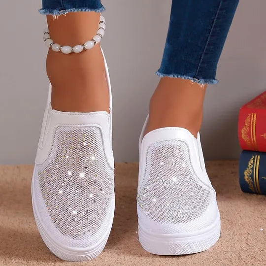 Baskets Confortables à Enfiler en Maille Strass pour Femmes