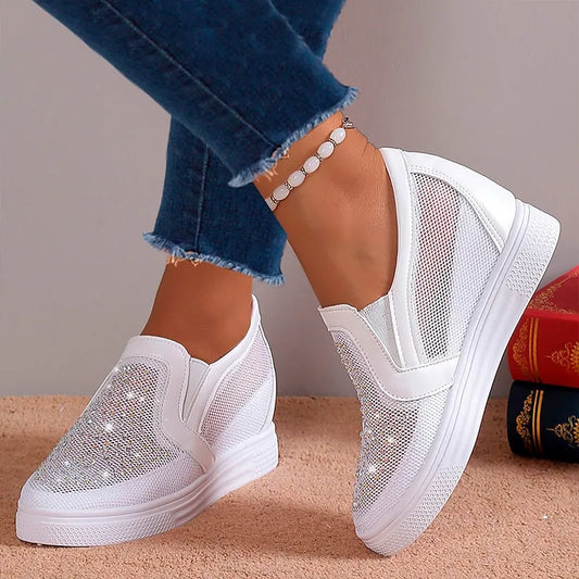 Baskets Confortables à Enfiler en Maille Strass pour Femmes