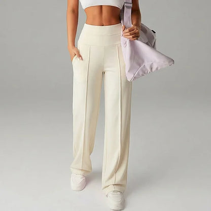 Pantalon à jambes larges, taille haute et droites pour femme