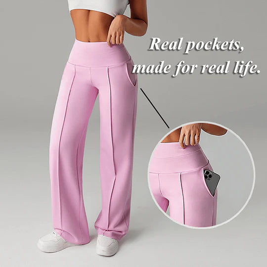 Pantalon à jambes larges, taille haute et droites pour femme
