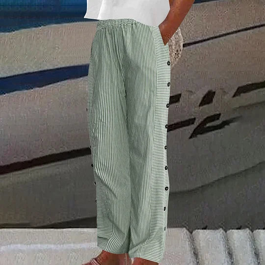 Pantalon léger à rayures bleues pour femme avec poches latérales