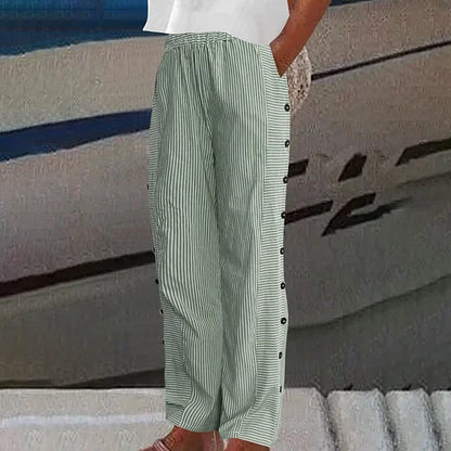 Pantalon léger à rayures bleues pour femme avec poches latérales